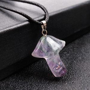 Pendentif Colliers Naturel Fluorite Champignon Pendentifs Umbrella Forme Guérison Quartz Cristal Sculpté Collier Pour Femmes Reiki Bijoux