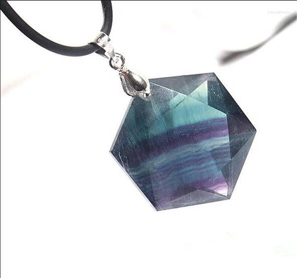 Pendentif Colliers Fluorite Naturelle Six étoiles Cristal Coloré Géométrie DIY Accessoires Pour Hommes Et Femmes