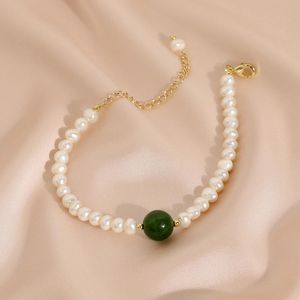 Hanger kettingen natuurlijke zoetwater barokke parel groene jade agaat armband voor vrouwen bruiloftsfeest cadeau messing ketting met 14k goud gevulde jood