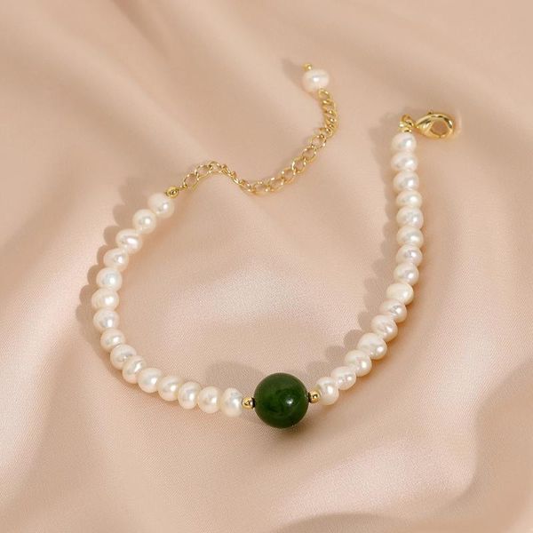 Collares colgantes Agua dulce natural Perla barroca Jade verde Pulsera de ágata para mujeres Regalo de fiesta de boda Cadena de latón con oro de 14 k judío lleno