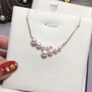 Collares pendientes Perlas cultivadas de agua dulce naturales Cadena de plata tibetana Perla de buena calidad 5-6MM Collar de 16 pulgadas