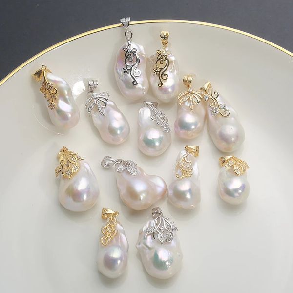 Collares colgantes Colgante de perlas de luz mágica irregular barroco grande de agua dulce natural con incrustaciones de diamantes en color oro y plata regalos de joyería PB 231115