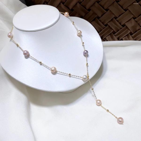 Pendentif Colliers Collier de perles d'eau douce naturelles Exquis Simple Lavande Star Pull Chaîne Mode Bijoux de mariage