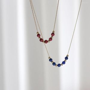 Pendentif Colliers Naturel Grenat Lapis Lazuli En Acier Inoxydable Vintage Mode Collier Charme 18K Or Plaqué Bijoux