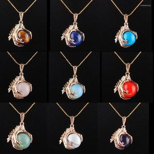 Pendentif Colliers Naturel Gem Pierre Perles Dragon Claw Ball Lapis Cristal Jades Quartz Femmes Hommes Yoga Bijoux Chaîne 45 cm IBN308