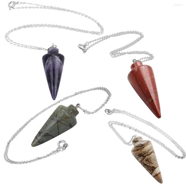 Pendentif Colliers Pierre Précieuse Naturelle Cône Pendule Reiki Énergie Métaphysique Cristal Guérison Chakra Équilibrage Femmes Hommes Bijoux (avec Chaîne)