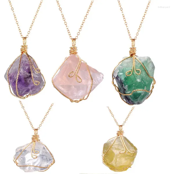 Collares pendientes Colgantes de piedras preciosas naturales Cuarzo rosa en bruto Amatistas Chakra Reiki Joyería al por mayor