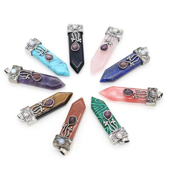 Colliers pendants Stone Natural Stone Reiki Heal Lapis Lazuli Amethystes Pilier en cristal d'énergie pour la mode Bijoux Making DIY Collier PendantP