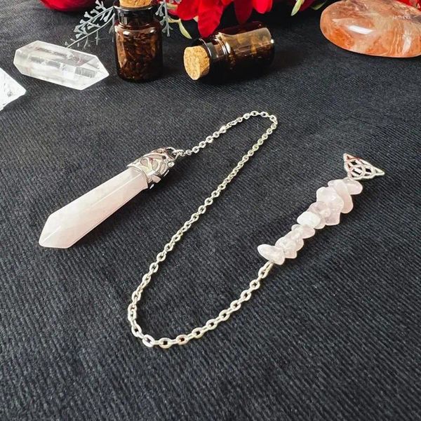 Collares colgantes Piedra de gema natural Péndulo de cuarzo rosa para adivinación Radiestesia Reiki Curación Cristal rosa Amuleto Espiritual Produlos X194