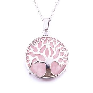 Collares pendientes Gema natural Piedra Árbol de la vida Colgantes Cuarzo rosa Cristal blanco Lapislázuli Ojo de tigre Ópalo NeklacePendant