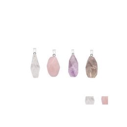 Pendentif Colliers Pierres Précieuses Naturelles Cristaux Clairs Pendentifs Reiki Guérison Irregar Blanc Jaune Violet Rose Quartz Pendum Drop Deliv Dhzjs