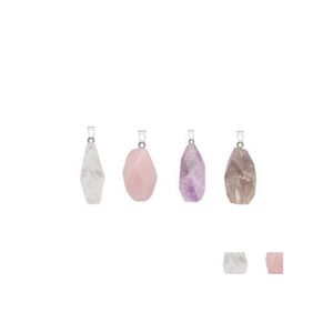 Collares pendientes Piedras preciosas naturales Cristales transparentes Colgantes Reiki Curación Irregar Blanco Amarillo Púrpura Rosa Cuarzo Pendum Drop Deliv Dhzjs