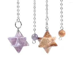 Pendentif Colliers Pierres précieuses naturelles Merkabah Pendules Merkaba Star Reiki Quartz Pendule Cristal Hexagramme Lapis Lazuli Onyx