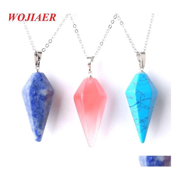 Collares colgantes Piedras de gemas naturales Collar Pirámide hexagonal Puntiaguda Reiki Chakra Cuentas curativas Rosa Cristal Púrpura BZ905 Drop de Dhkgm