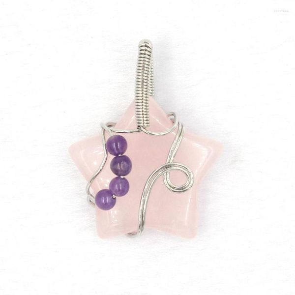 Pendentif Colliers Pierres Précieuses Naturelles Étoiles Pendentifs Pour Femmes Argent Couleur Fil Wrap Charmes Rose Quartz Cristal Pendule Bijoux Cadeau Guérison