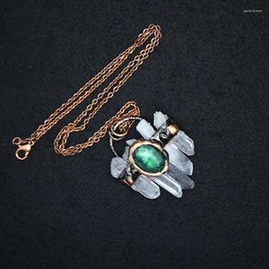 Pendentif Colliers Gemmes Naturelles Pierre Collier Rock Blanc Cristal Pilier Pendule Vert Brut Clair Quartz Femmes Femme Guérison