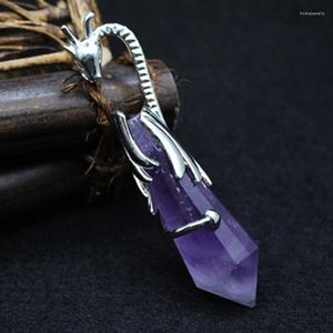 Hangende kettingen natuurlijke edelstenen stenen hangers zilveren kleur zeshoekige puntige roze paarse kristal draak pendulum reiki genezende sieraden vrouwen