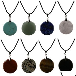 Pendentif Colliers Naturel Gemstone Donut Collier Cordon Noir Cercle Plat Perles Rondes Cristal Guérison Chakra Bijoux Drop Livraison Pend Dhvnq