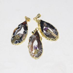 Collares colgantes Natural Geode Druzy Agates Slice Mujer 2022 Negro Gris Polaco Piedra de losa para mujeres Accesorios de joyería