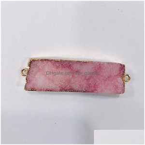 Hangende kettingen Natuurlijke geometrische REC Crystal Geode Connector Agates Druzy Hangers Gem Stone ketting sieraden 15 45 mm druppel Dhgarden dhxpl