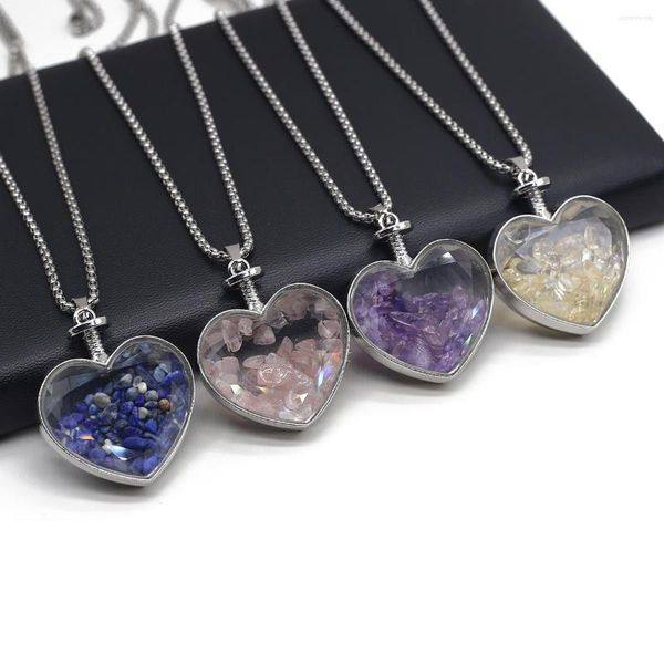 Pendentif Colliers Graviers Naturels Pierre Tombée En Forme De Coeur Souhaitant Bouteilles Améthyste Collier Avec Chaîne Cristal De Guérison Reiki Bijoux