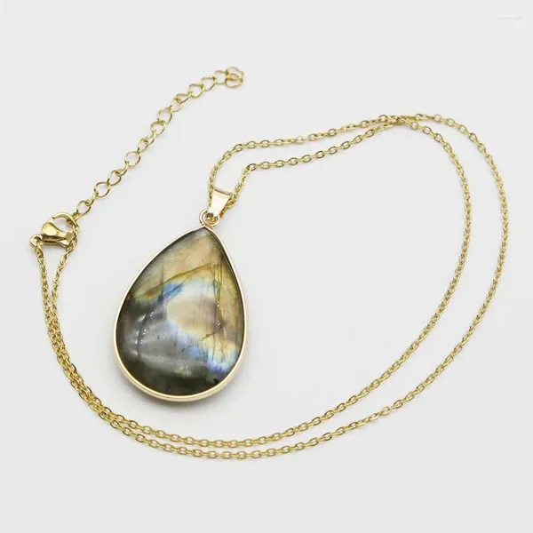 Colliers pendants Stone Grey Grey Stone Gilded Edge Drop Drop en acier inoxydable Collier Charmes Bijoux Accessoires en gros 4pcs