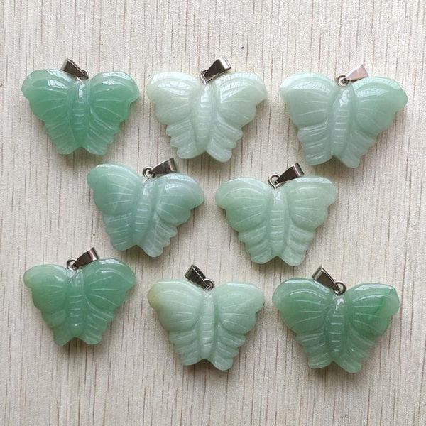 Collares pendientes Aventurina verde Natural colgantes de mariposa rosa tallados a la moda para hacer joyería DIY 8 unids/lote al por mayor