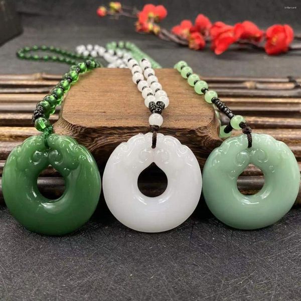 Collares colgantes Natural verde chino jade dragón cuentas collar moda encanto jadeíta joyería tallada amuleto regalos para mujeres hombres