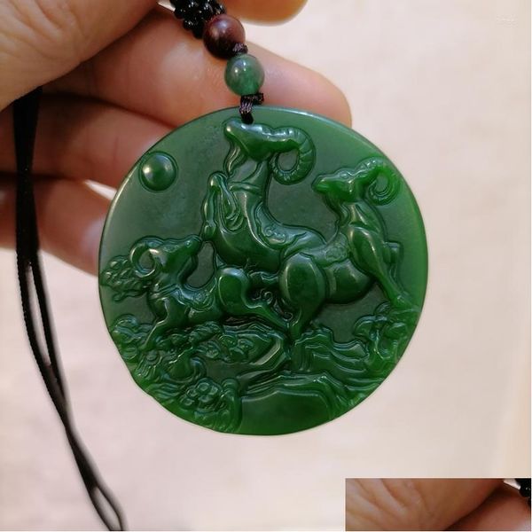 Pendentif Colliers Naturel Vert Sculpté À La Main De Chèvre Jade Boutique De Mode Bijoux Hommes Et Femmes Sanyang Kaitai Collier Cadeau Dhgarden Dhhyk