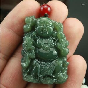 Collares con colgantes Jades hetian chinos tallados a mano naturales - Collar con colgantes de amuleto de la suerte de Buda tallado en verde