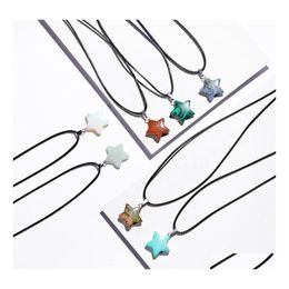 Hanger kettingen Natuurlijke genezende kristalsteen sterren ketting reiki zonnekwarts hangers sieraden voor damesheren 18inch lederen dro dhr57