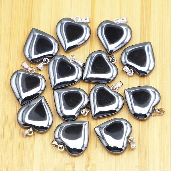 Collares colgantes Corazón natural Negro Piedra biliar Hematita Cuentas Curación Reiki Encanto DIY Joyería Fabricación Collar Accesorios al por mayor 24 piezas