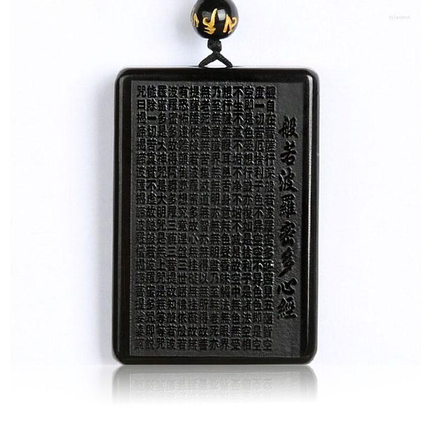 Pendentif Colliers Coeur Naturel Pharaon Polo Noir Obsidienne Collier Hommes Femmes Bijoux Carré Prajna Paramita Sutra Bouddha