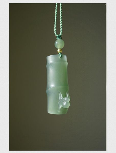 Pendentif Colliers Naturel Hetian Vert Jade Creux Sculpté À La Main Bambou Pendentifs Femmes Hommes Jadéite Collier Fine Jewelry