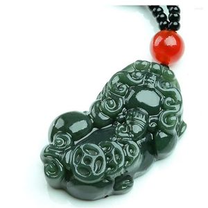 Pendentif Colliers Naturel Hetian Jade Vert Pixiu Collier Hommes Charmes Bijoux De Guérison Femmes Accessoires Sculpté À La Main Chance Amulette Cadeaux