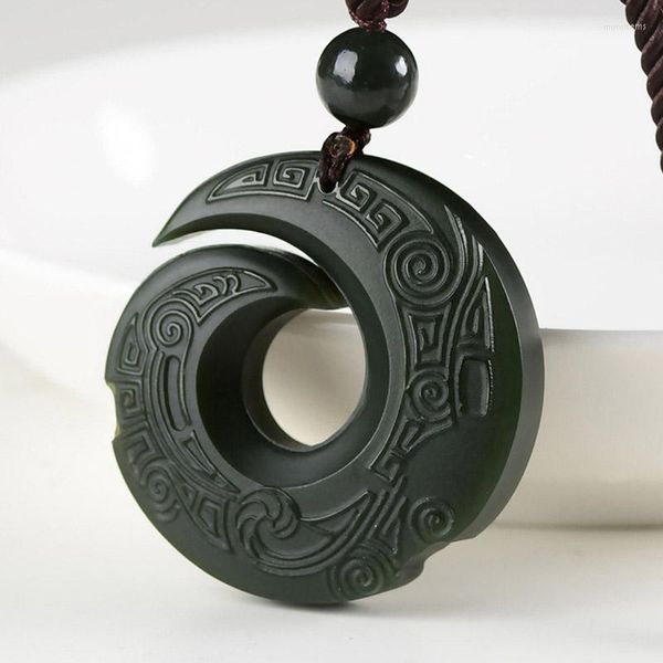 Pendentif Colliers Naturel HeTian Néphrite Jade Luy Amulette Transport Nelace Avec Chaîne Pour Femmes Hommes Bijoux Cadeaux