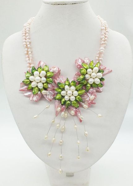 Collares Colgantes Perlas Barrocas Enormes Naturales. Collar de flores tejidas a mano. Joyería de collar de boda de novia hermosa clásica 20 