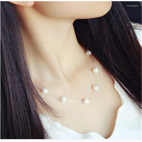 Pendentif Colliers Naturel Imitation Perle-Comme Collier Bureau Filles Mode Perle Saint Valentin Cadeaux