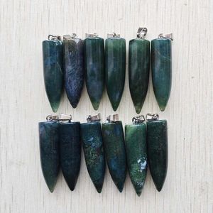 Collares con colgantes de ágata Natural de la India, colgantes de cono circulares verdes de buena calidad para fabricación de joyas, 12 unidades por lote, venta al por mayor