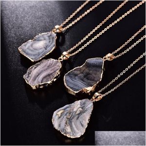 Pendentif Colliers Naturel Irregar Pierre Collier Pour Hommes Femmes Voie Lactée Rugueuse Guérison Reiki Cristal Avec Bord D'or Bijoux Cadeau Drop Dhveg