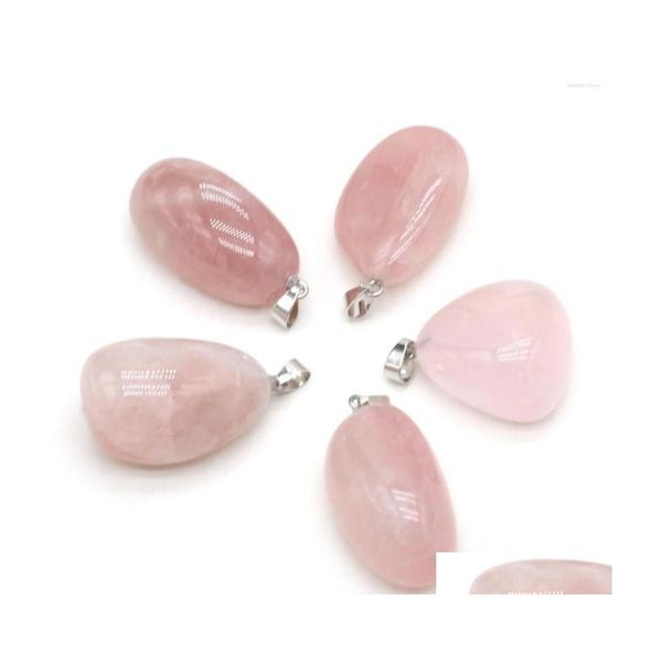 Collares colgantes Colgantes de piedra natural Irregar Collar de cuarzo rosa pulido Accesorios para la fabricación de joyas Pulsera Cristal rosa Dhaig