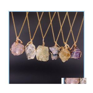 Pendentif Colliers Naturel Irregar Enroulement Cristal Agate Collier Brut Fluorite Creative Fée Tempérament Vent Chandail Chainpendant Dhzqi