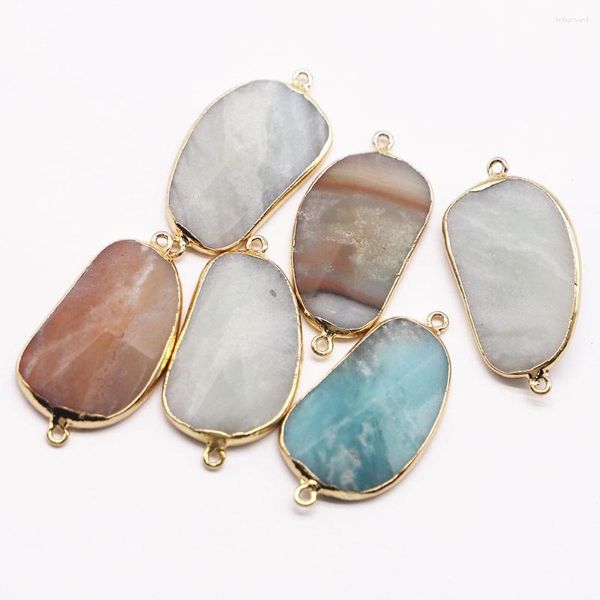 Pendentif Colliers Naturel Irrégulier Amazons Pierre Connecteur Tranche Plaqué Or Collier Reiki Charme DIY Bijoux De Mode En Gros 5pcs