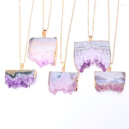 Hanger kettingen natuurlijke onregelmatige rauwe steen reiki genezing kristal paarse kwarts sieraden voor vrouwelijke meisjes