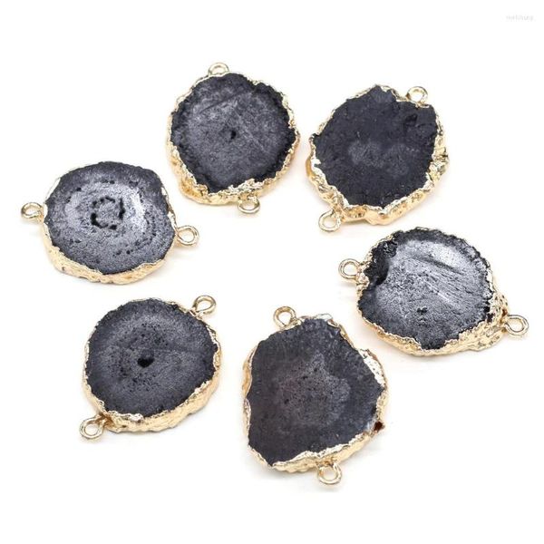 Pendentif colliers naturel irrégulier rond noir Agate connecteur breloques pour la fabrication de bijoux collier à faire soi-même accessoires en gros