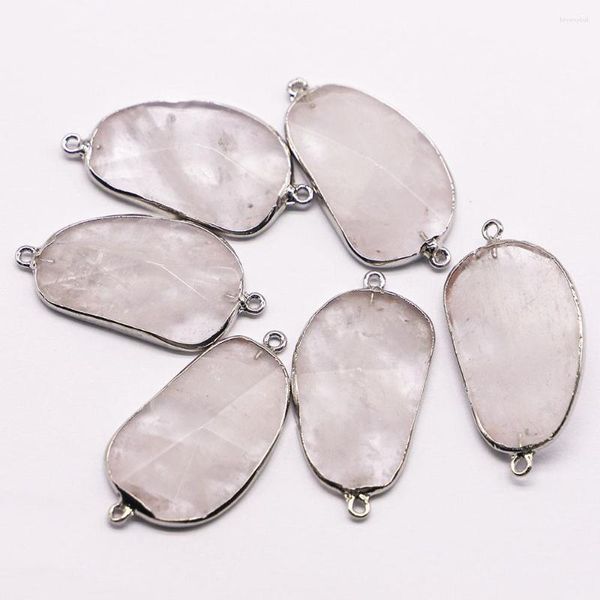 Pendentif Colliers Naturel Irrégulier Blanc Cristal Pierre Connecteur Argent Plaqué Bord Tranche Collier Reiki Charme Bijoux DIY En Gros 5 pcs