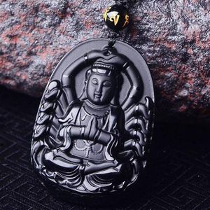 Hanger kettingen natuurlijke jade zwart obsidiaan duizend-hand guanyin bodhisattva sieraden fijne ketting pendan