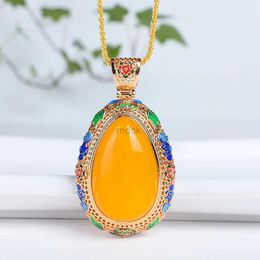 Colliers pendentifs Collier pendentif en forme de dropletes naturels pour femme Chalcédoine jaune Charme ethnique Joail de luxe Accessoires en gros 240419