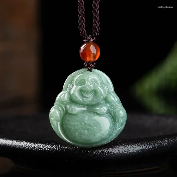 Collares colgantes Jade natural Maitreya Buda con hermoso collar de cadena de cuerda para hombre y mujer Fengshui Amuleto Talismán