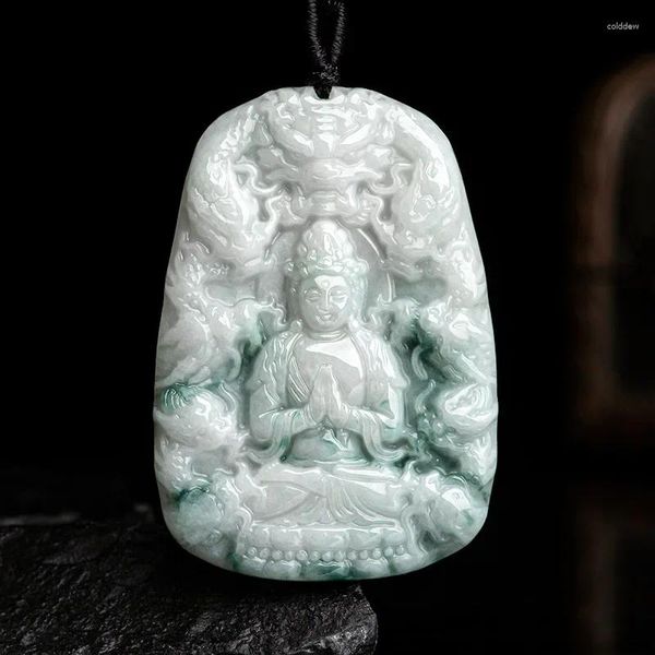 Collares colgantes Jade natural Nueve dragones Guanyin Cuerda Collar de cadena para hombre y mujer Fengshui Geomántico Amuleto Talismán